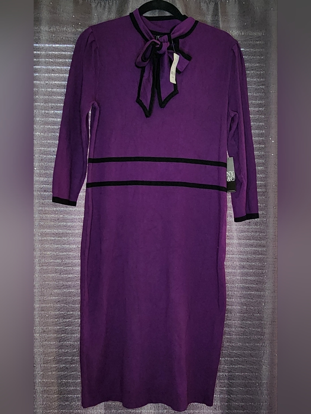 Purple Long Sleeve Knee-Length Dress